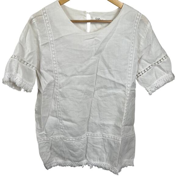 LAP Collarless Button-Up Blouse White *Dimensions in Picture* - Picture 1 of 5